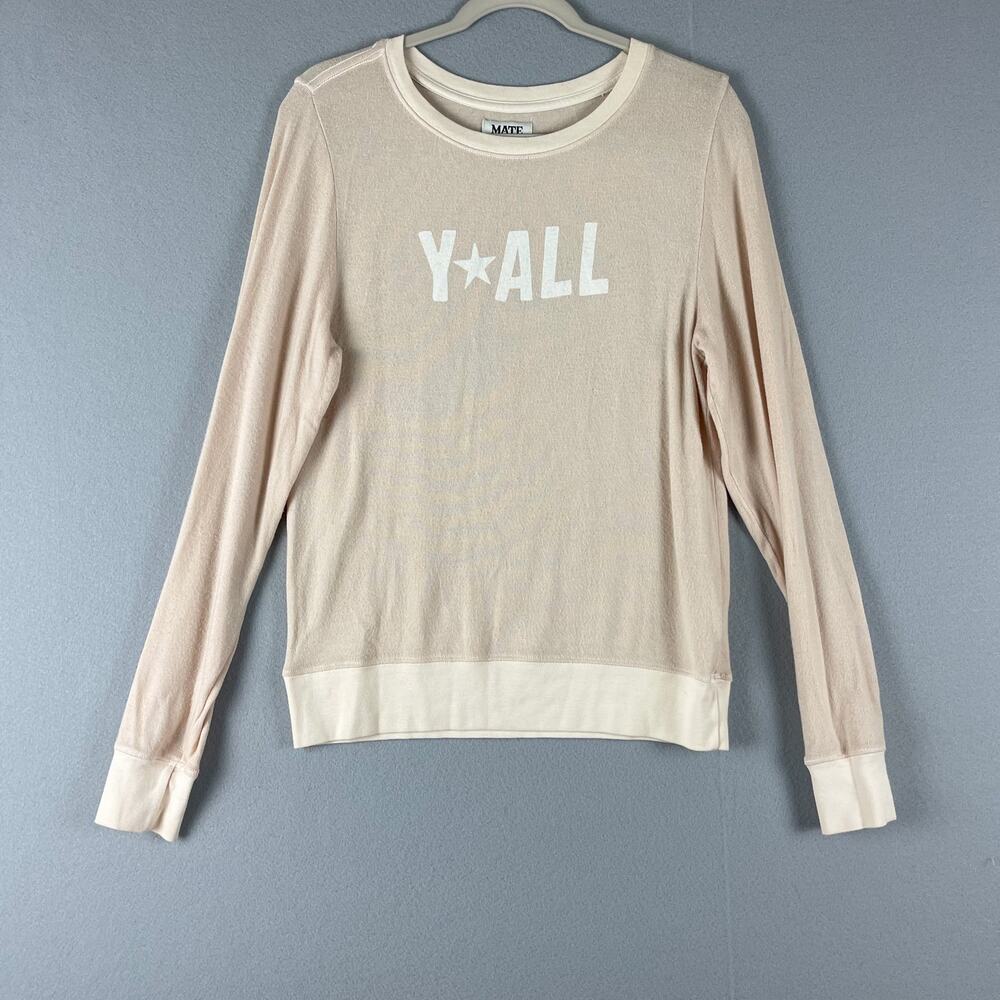MATE the Label‎ Knit Top Womens Medium Pink Y'All Long Sleeve Soft Stretchy